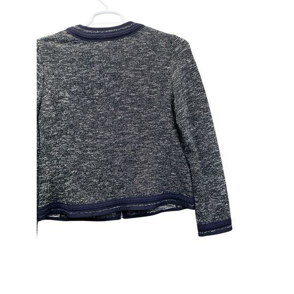 TALBOTS Black Tweed Knit Open Front Blazer Cardigan Jacket Womens Size 12 Navy - Picture 5 of 16